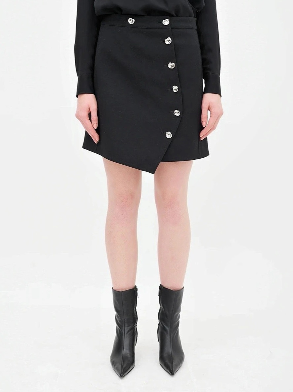 Tibi Black Asymmetrical Button Wrap Skirt Mini Black Size 4